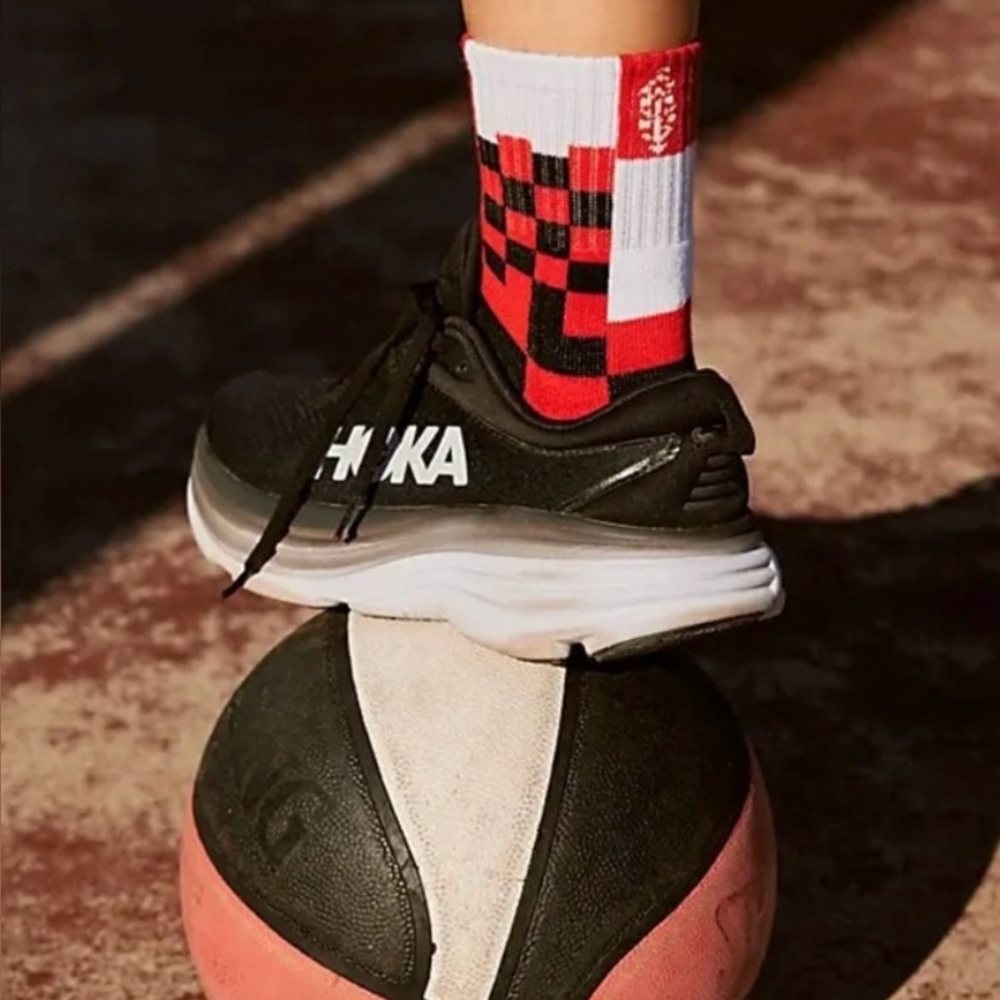 NWT Free People Movement Checkerboard Socks  in White/Black & Red